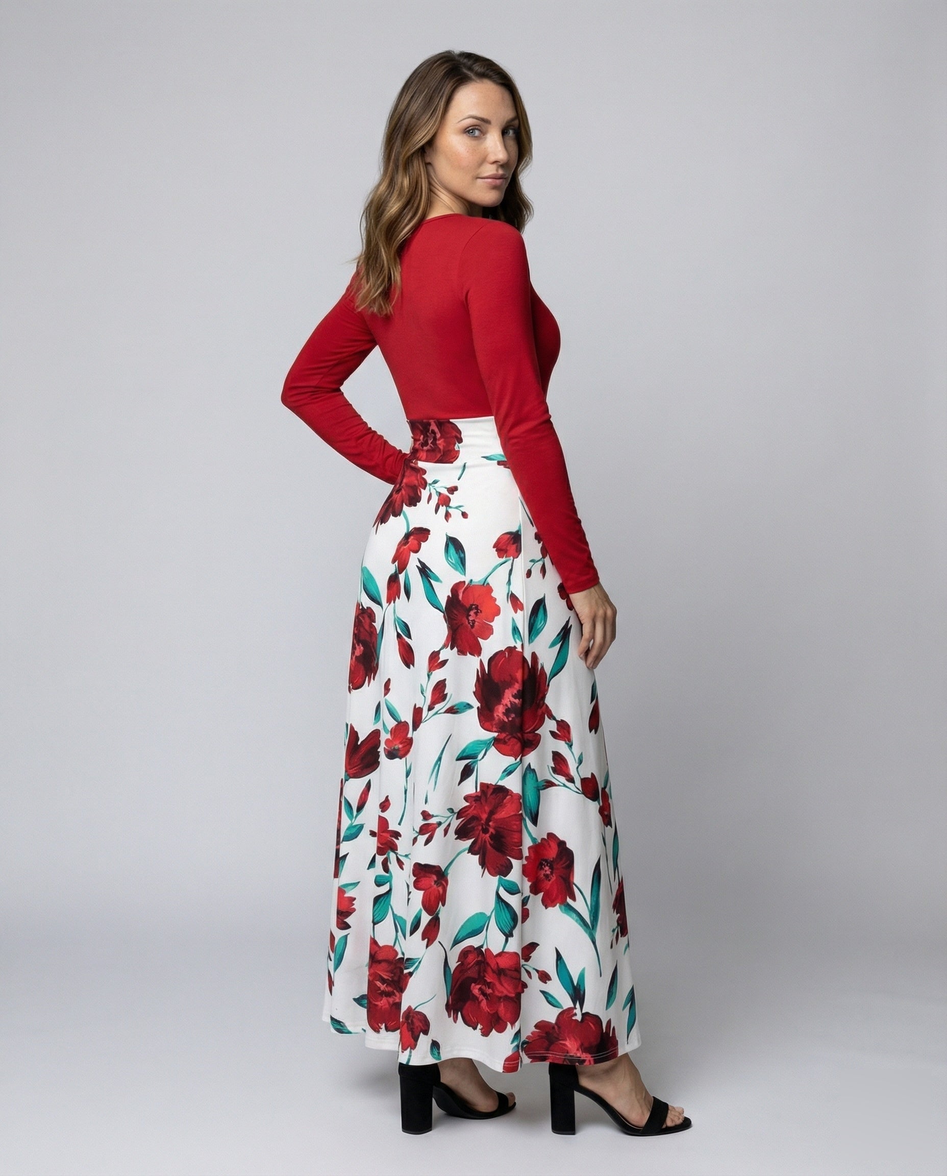 Damen Bodenlanges Zweiteiler Kleid Optik - Eveloria
