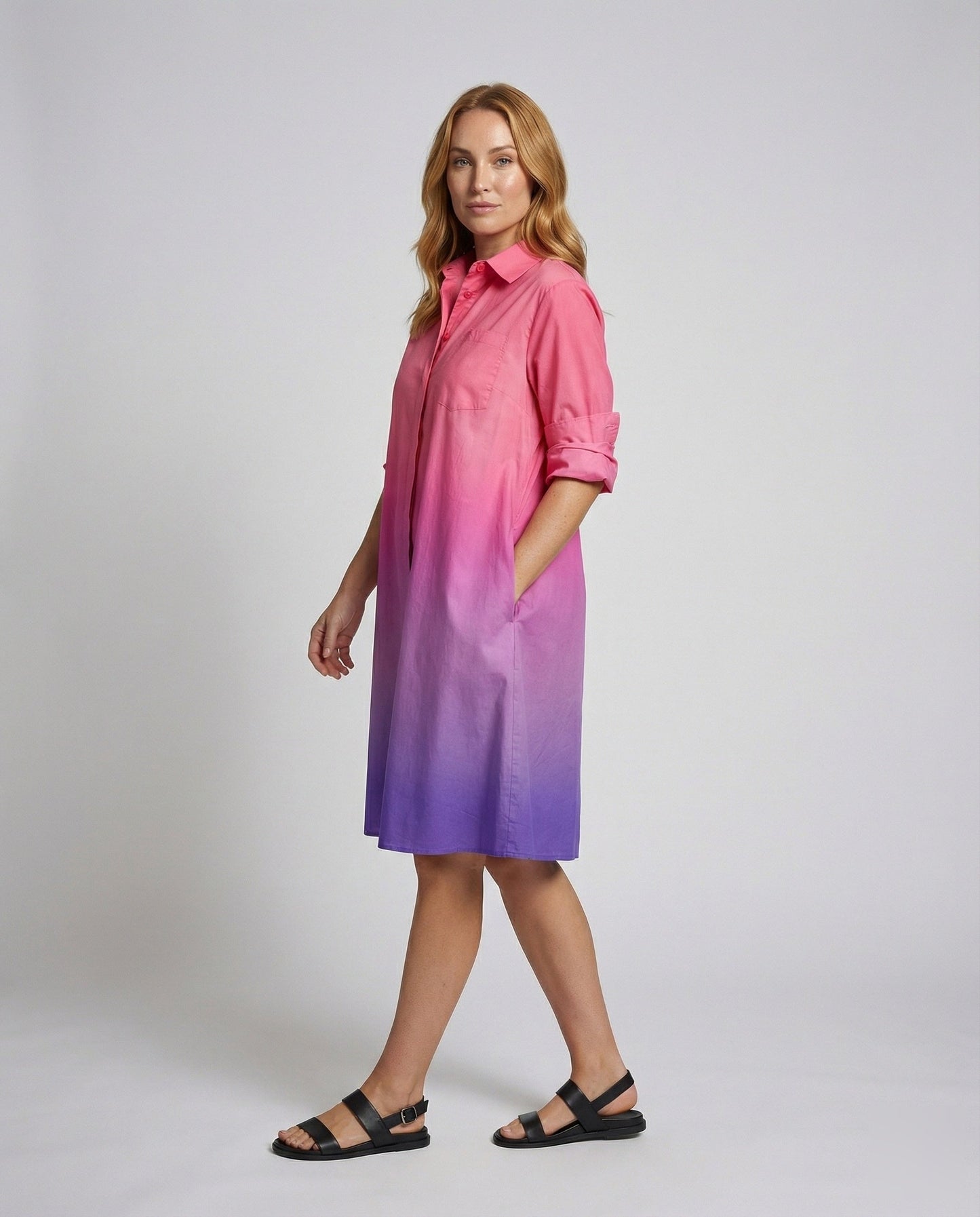 Damen A-Linien Hemdjacke Stehkragen mit Seitentaschen - Eveloria