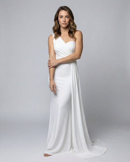 Damen Abendkleid Einschultrig Drapé-Schleppe - Eveloria