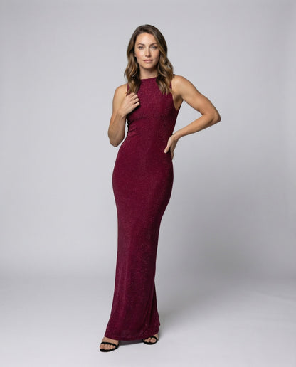 Damen Abendkleid Glitzerjersey Figurbetont Schwarz - Eveloria