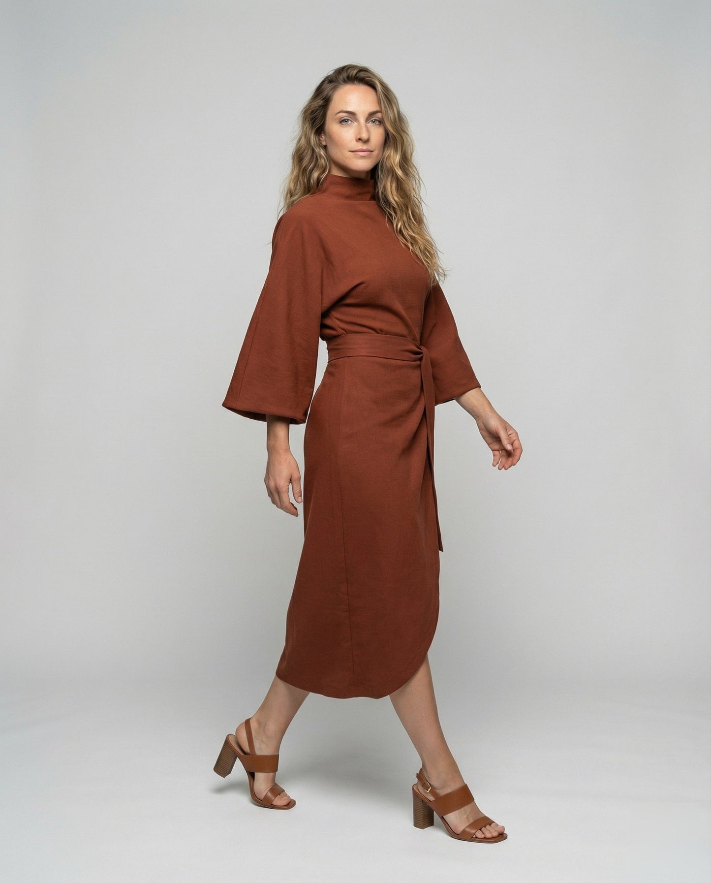 Damen Midikleid Kimonoschnitt Drapierter Stil - Eveloria
