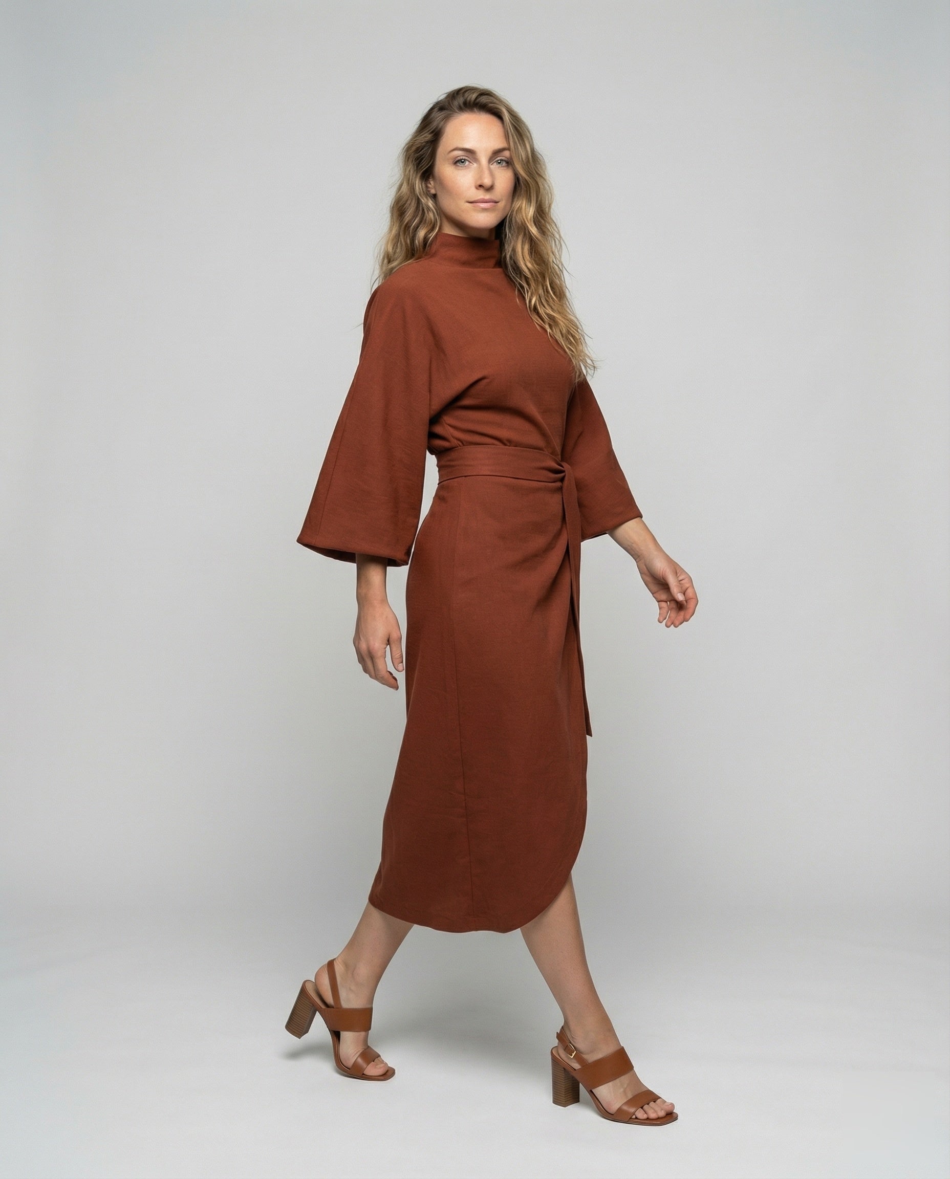 Damen Midikleid Kimonoschnitt Drapierter Stil - Eveloria