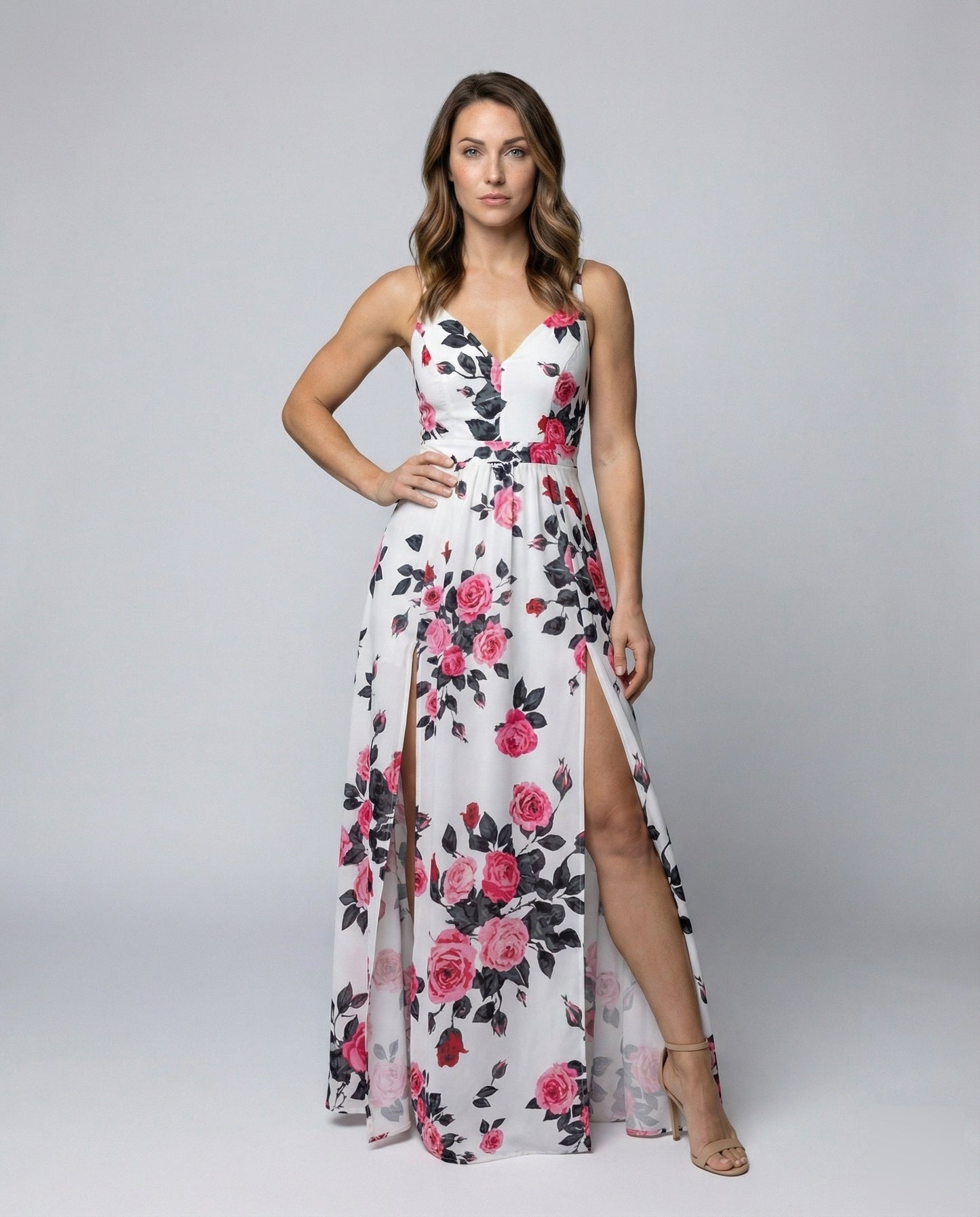 Damen Maxikleid Chiffon Fließend V-Ausschnitt Schwarz - Eveloria
