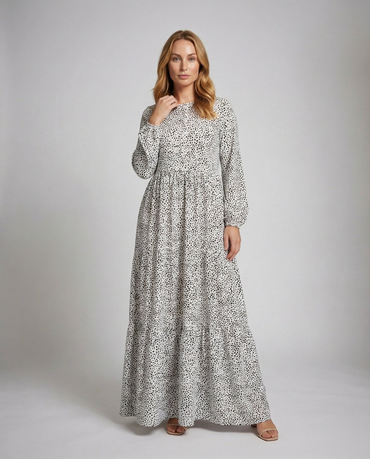 Damen Maxikleid Fließend Mikro-Tupfenprint - Eveloria