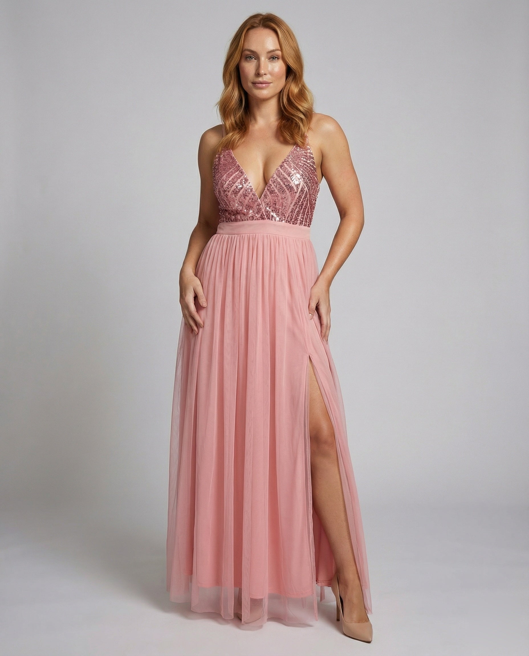 Damen Abendkleid Tüll Pailletten Bustier - Eveloria