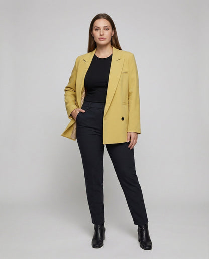 Damen Doppelreihiger Langblazer Klassisch Schwarz - Eveloria