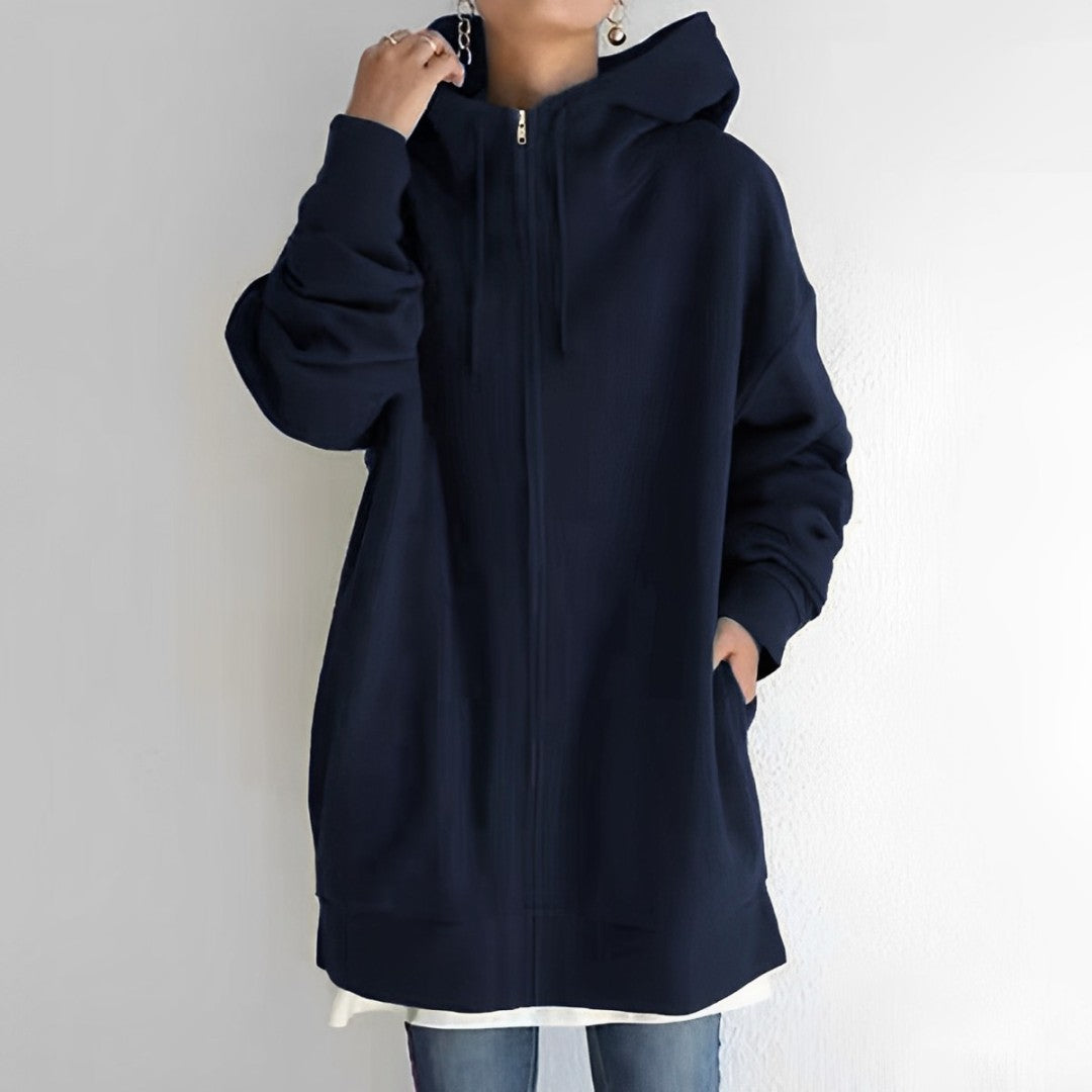 Eveloria Damen Fleece Hoodie Reißverschluss Grau
