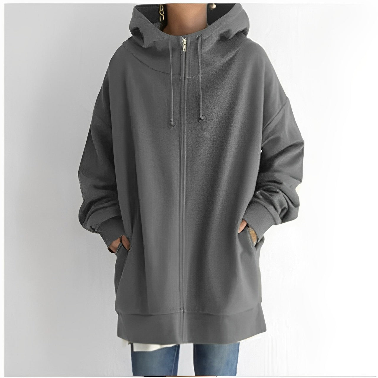 Eveloria Damen Fleece Hoodie Reißverschluss Grau
