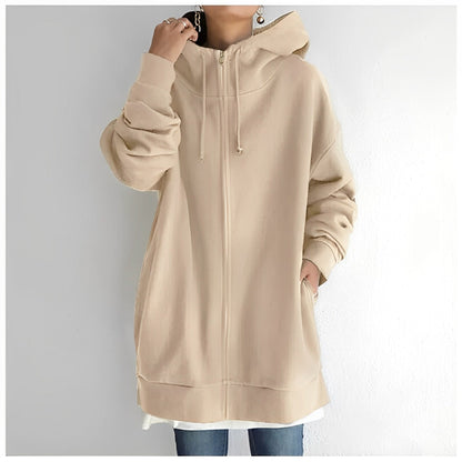 Eveloria Damen Fleece Hoodie Reißverschluss Grau