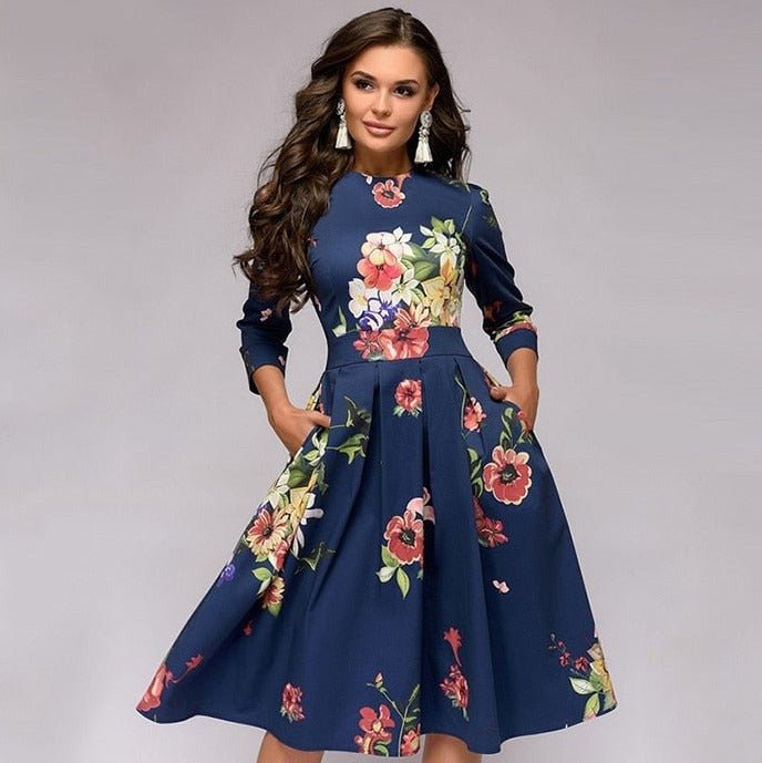 Damen Hochzeitsgastkleid Midi Blumendruck