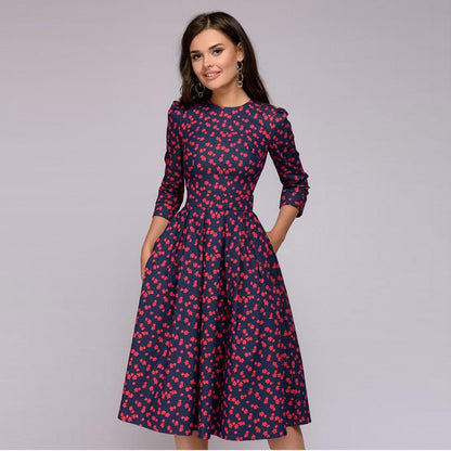 Damen Hochzeitsgastkleid Midi Blumendruck