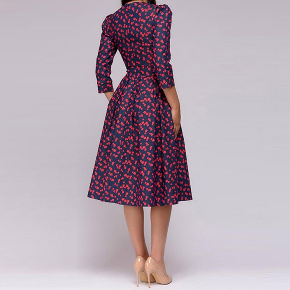 Damen Hochzeitsgastkleid Midi Blumendruck