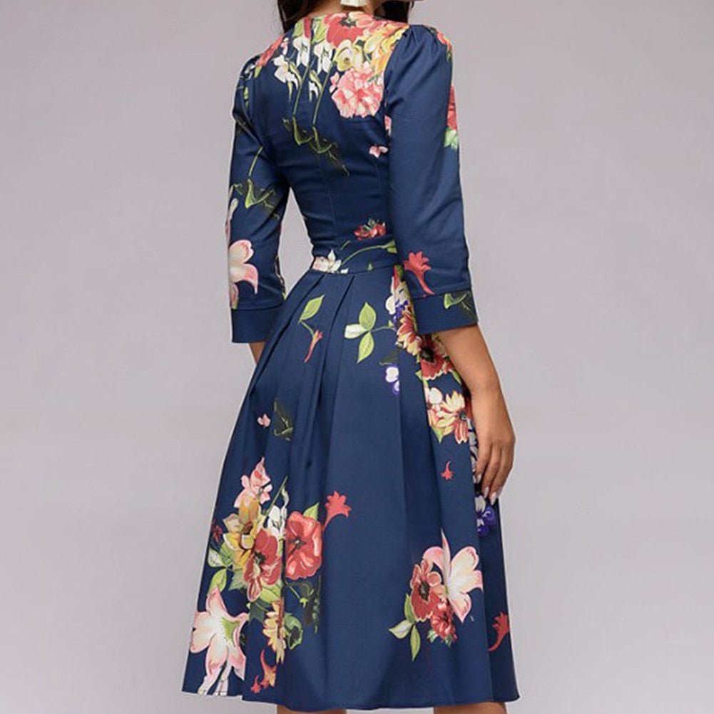 Damen Hochzeitsgastkleid Midi Blumendruck