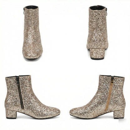 Eveloria Damen Ankle Boots Glitzernd Blockabsatz