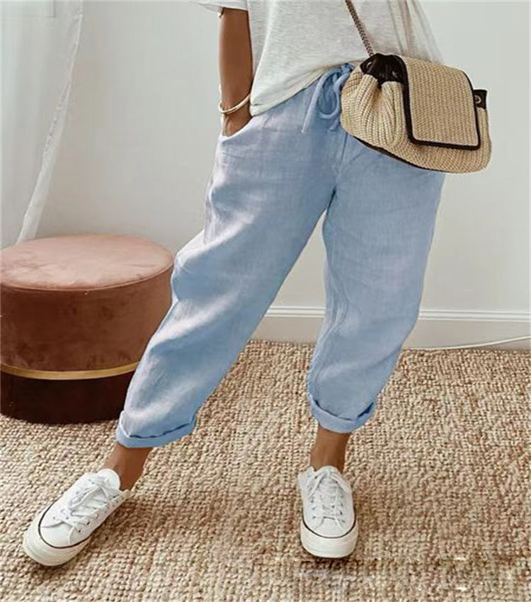 Elegante Damen Hose Baumwollleinen