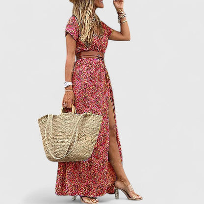 Anke Damen Maxikleid Lässig V-Ausschnitt Boho-Stil