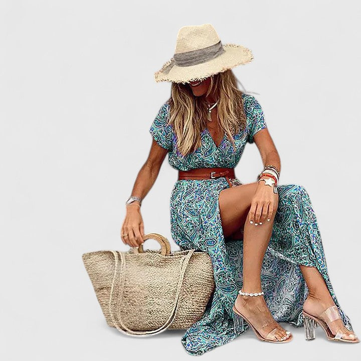 Anke Damen Maxikleid Lässig V-Ausschnitt Boho-Stil
