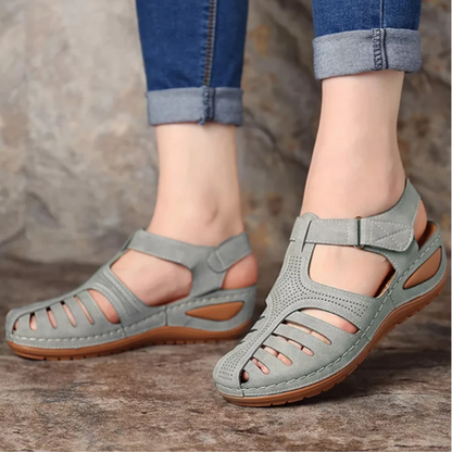 Damen Walking Sandalen Frühlingslook Cutout Leder Beige
