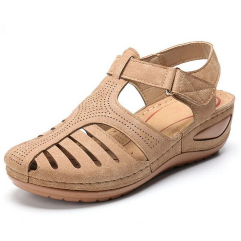 Damen Walking Sandalen Frühlingslook Cutout Leder Beige