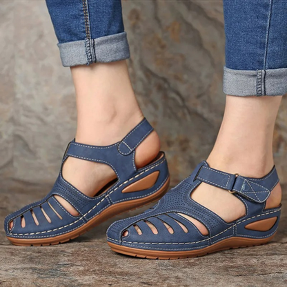 Damen Walking Sandalen Frühlingslook Cutout Leder Beige