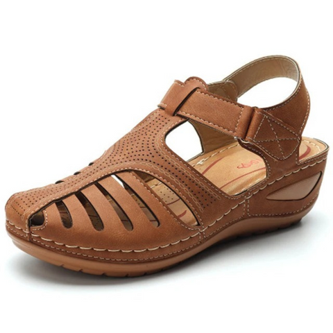Damen Walking Sandalen Frühlingslook Cutout Leder Beige