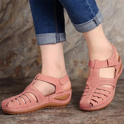Damen Walking Sandalen Frühlingslook Cutout Leder Beige
