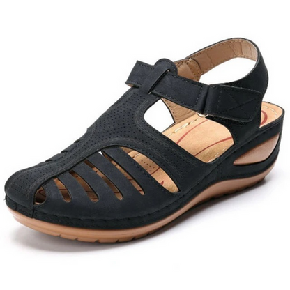 Damen Walking Sandalen Frühlingslook Cutout Leder Beige