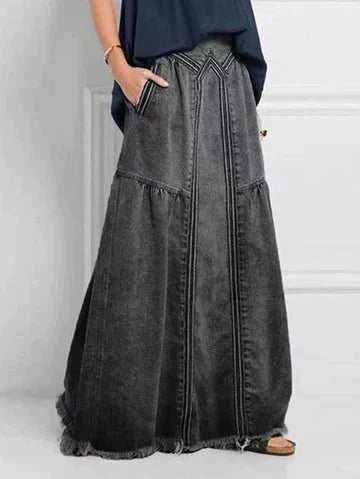 Damen Denimrock Elastischer Bund Lang