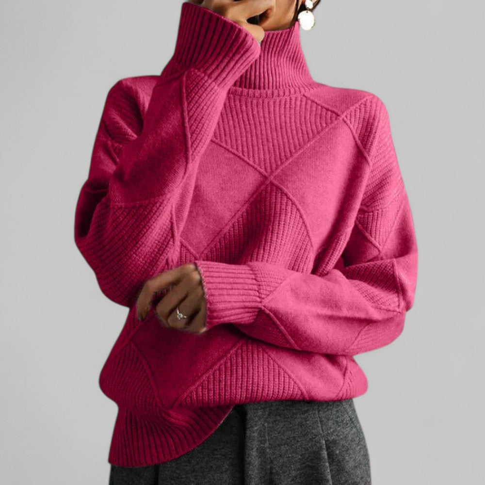 Damen Oversized Winterpullover Muster Rollkragen