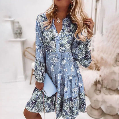Damen Midikleid Blumendruck Boho-Stil Baumwolle