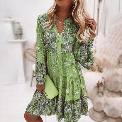 Damen Midikleid Blumendruck Boho-Stil Baumwolle