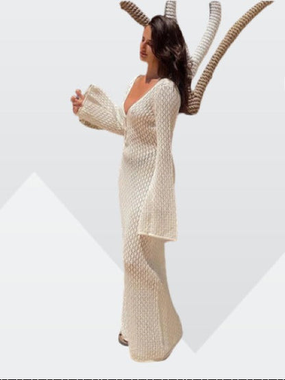 Eveloria Damen Durchsichtiges V-Ausschnitt Kleid