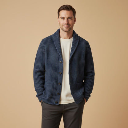 Herren Strickcardigan Reverskragen Warm Beige
