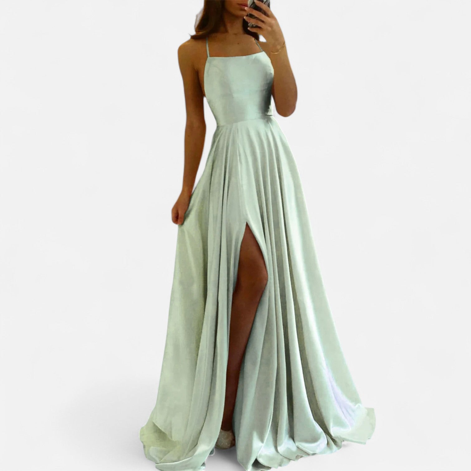 Damen Hochzeitsgastkleid Maxikleid mit Schlitz - Eveloria