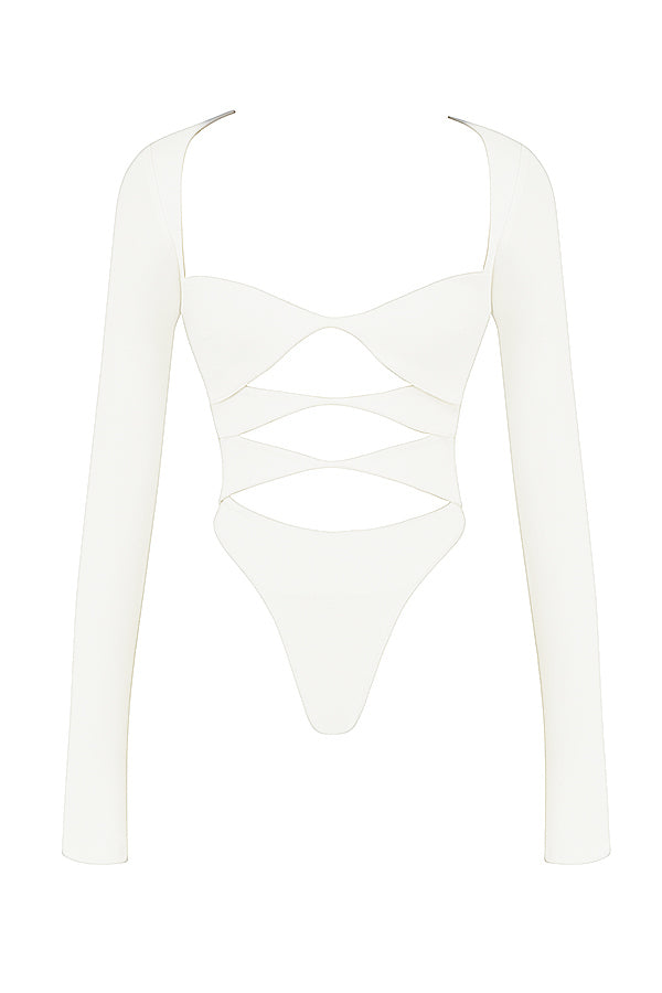 Damen Langarm Crop Weiß V-Ausschnitt