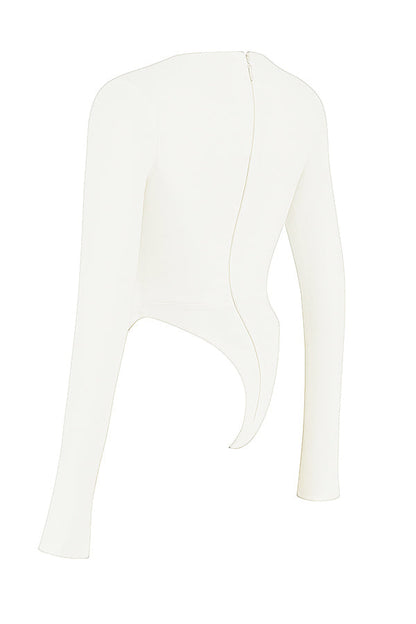 Damen Langarm Crop Weiß V-Ausschnitt