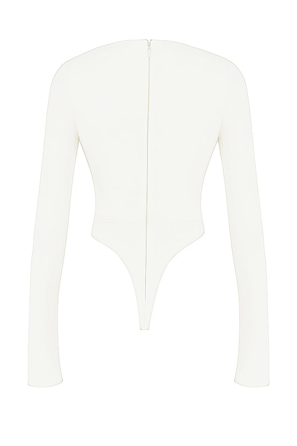 Damen Langarm Crop Weiß V-Ausschnitt
