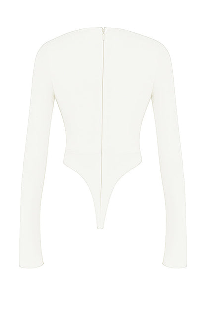 Damen Langarm Crop Weiß V-Ausschnitt
