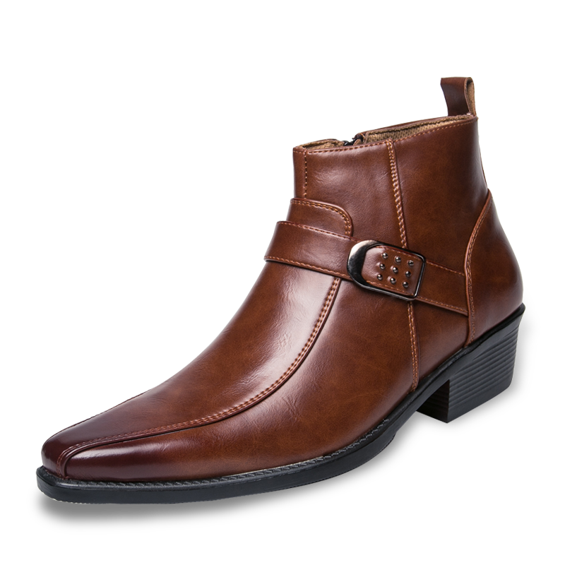 Herren Chelsea Stiefel Leder Schnallen Schwarz - Eveloria