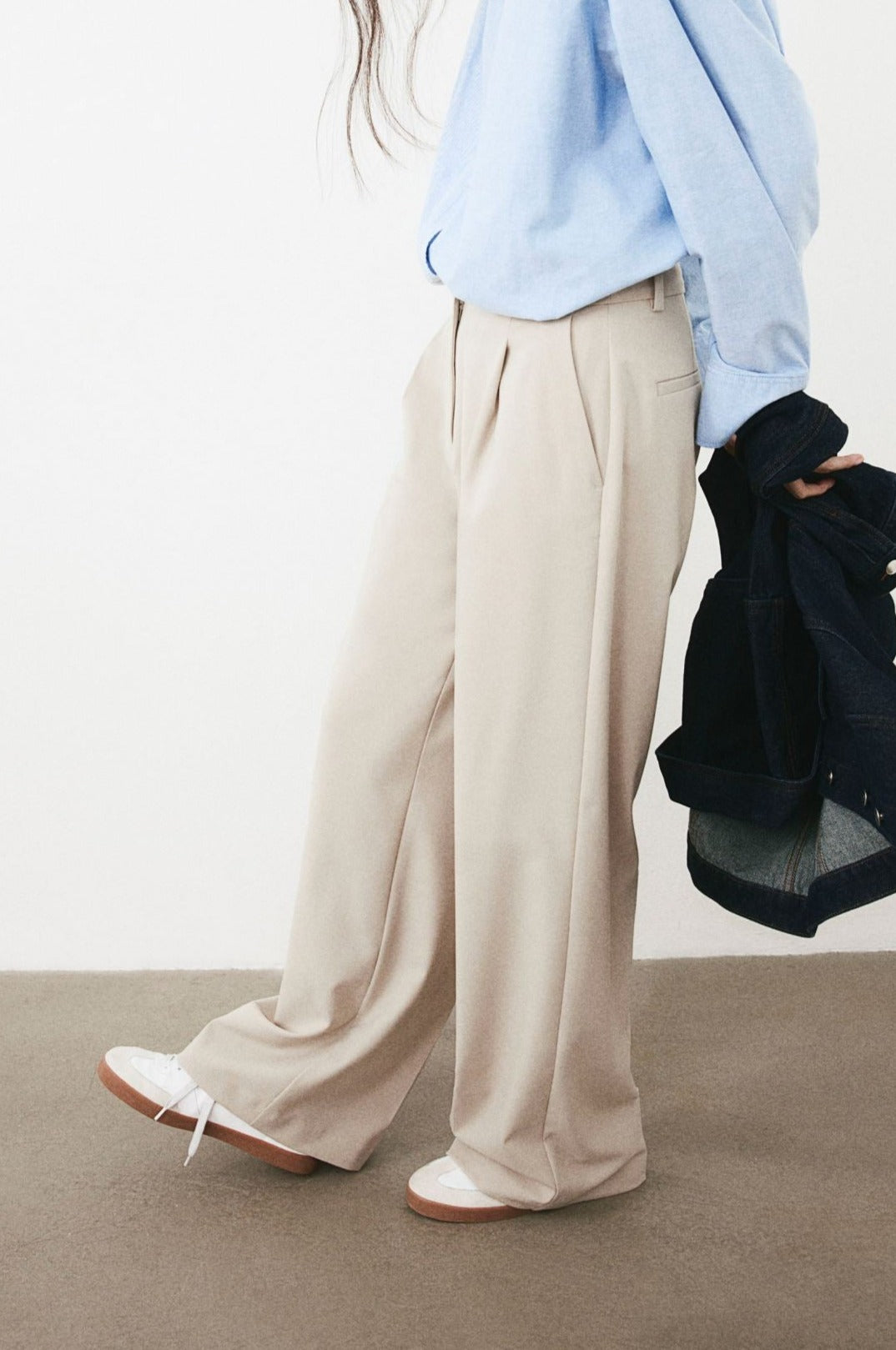 Damenhose Weit Bundfalten Gerader Schnitt