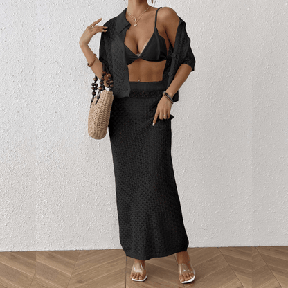 Damen Häkel-Strand-Ensemble Bluse Maxirock Sommerlich