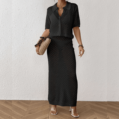 Damen Häkel-Strand-Ensemble Bluse Maxirock Sommerlich