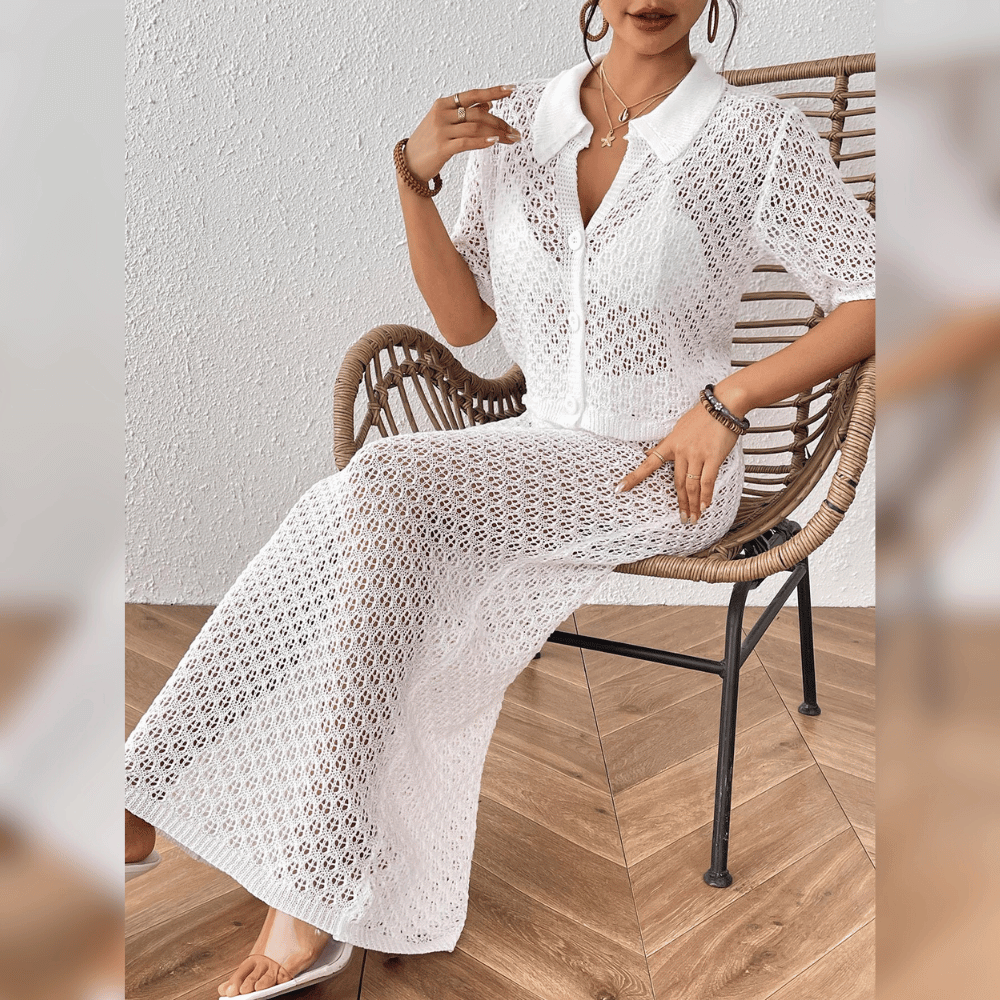 Damen Häkel-Strand-Ensemble Bluse Maxirock Sommerlich