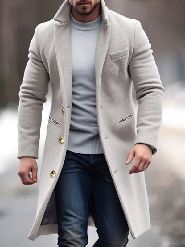 Herren Wintermantel Lang Slim Fit Knopfleiste Schwarz - Eveloria