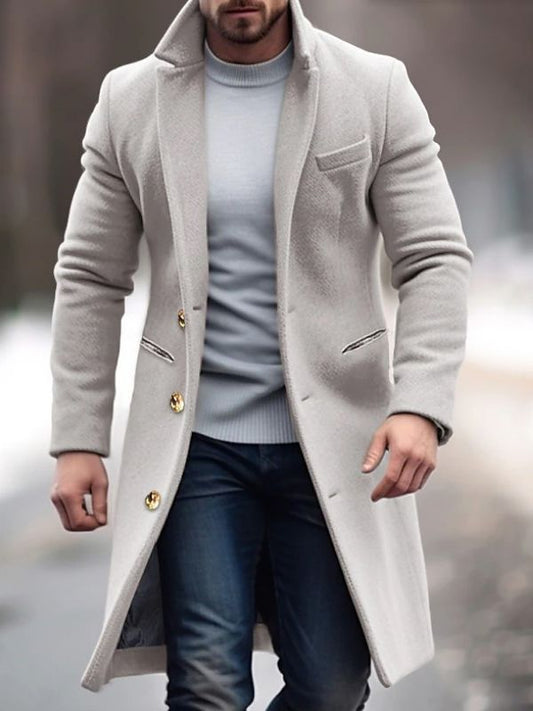 Herren Wintermantel Lang Slim Fit Knopfleiste Schwarz - Eveloria