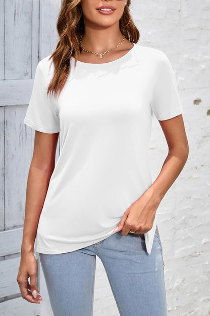 Damen Longline T-Shirt mit Schlitzen Hochwertiges Baumwoll-Material