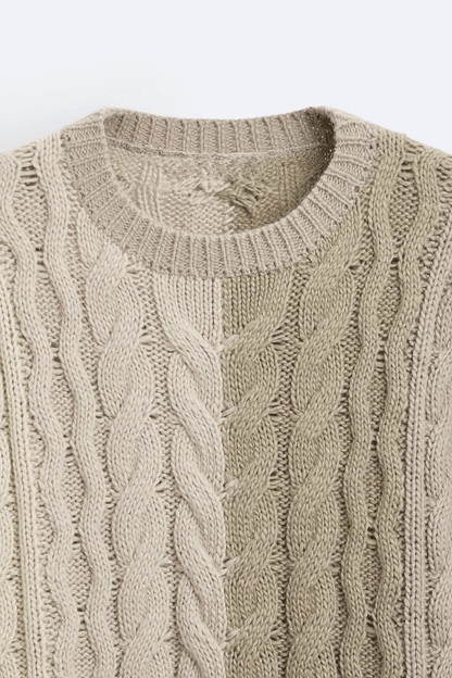Herren Grobstrick-Pullover Zopfmuster Klassisch Beige