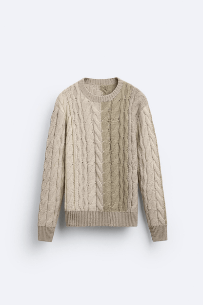 Herren Grobstrick-Pullover Zopfmuster Klassisch Beige - Norvielle