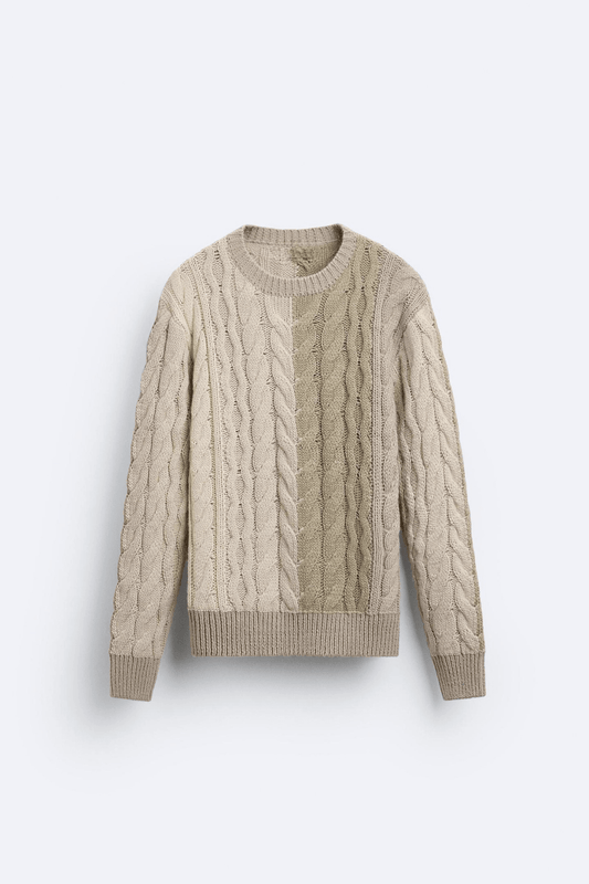 Herren Grobstrick-Pullover Zopfmuster Klassisch Beige - Norvielle