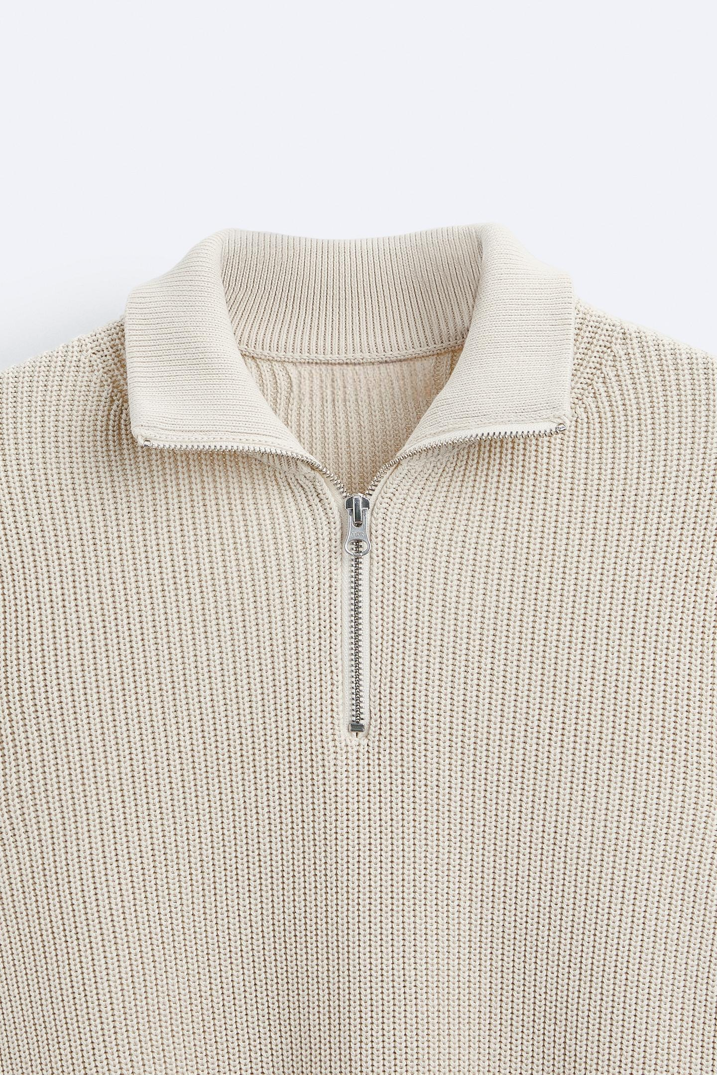 Herren Strickpullover Reißverschluss Kontrastkragen